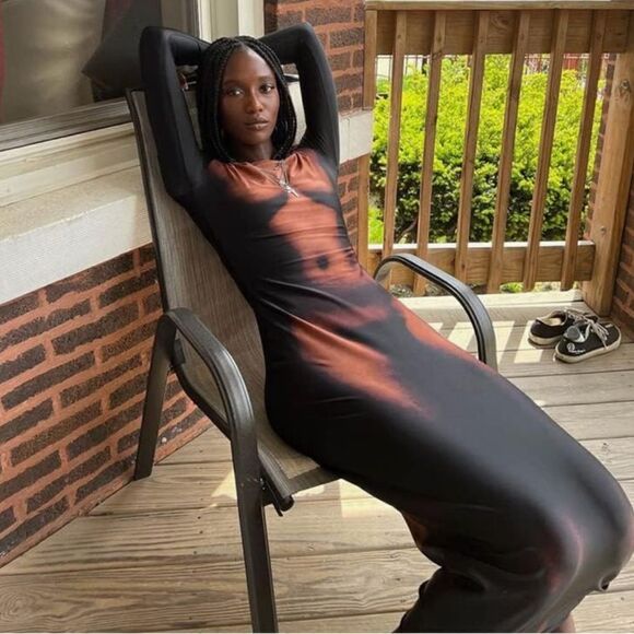 Y2K 3D Body Heat Print Long Sleeve Unique Body-Shaping Maxi Dress - Picture 1 of 9